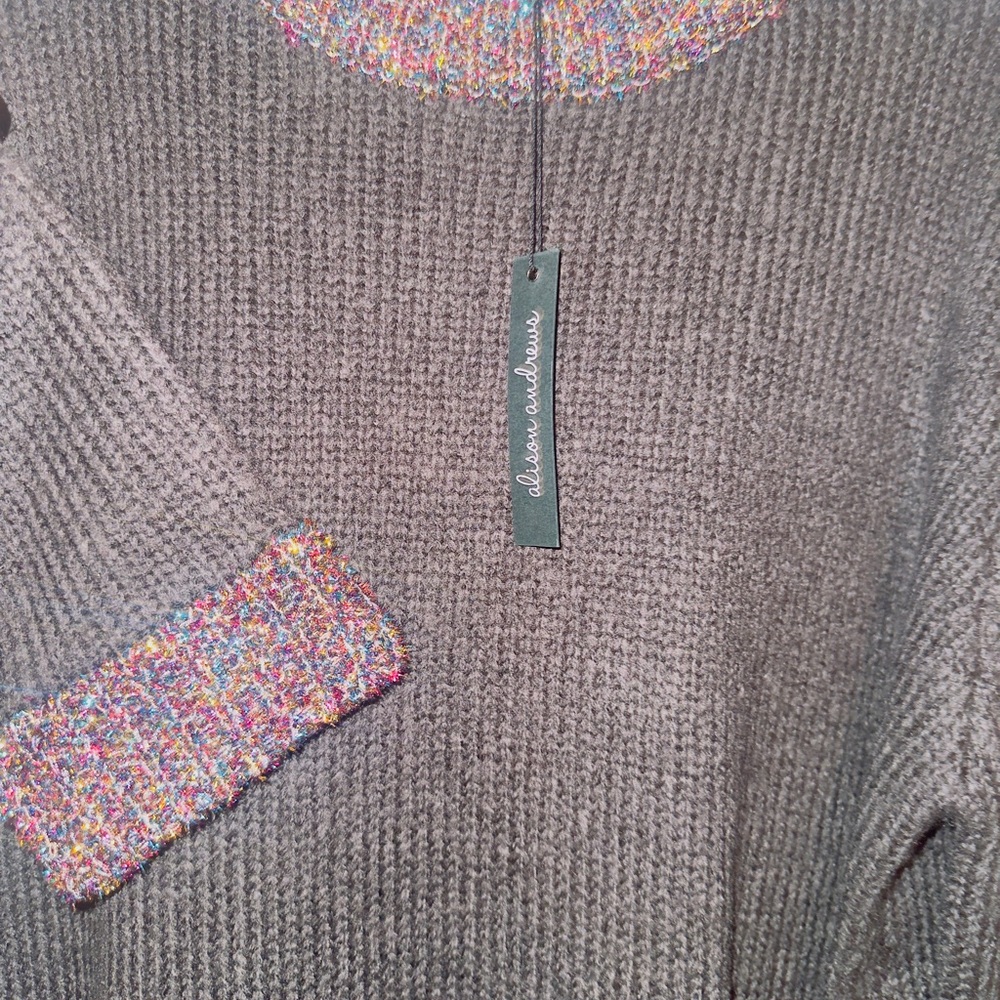 Alison Andrew’s Gray Sweater with Multicolor Accents